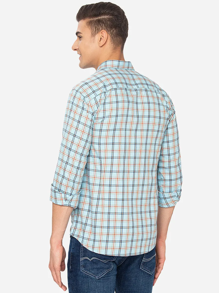 Air Blue Checked Slim Fit Casual Shirt | JadeBlue