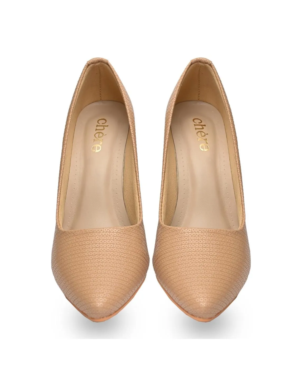 Beige Shimmer Pumps Block Heels for Women