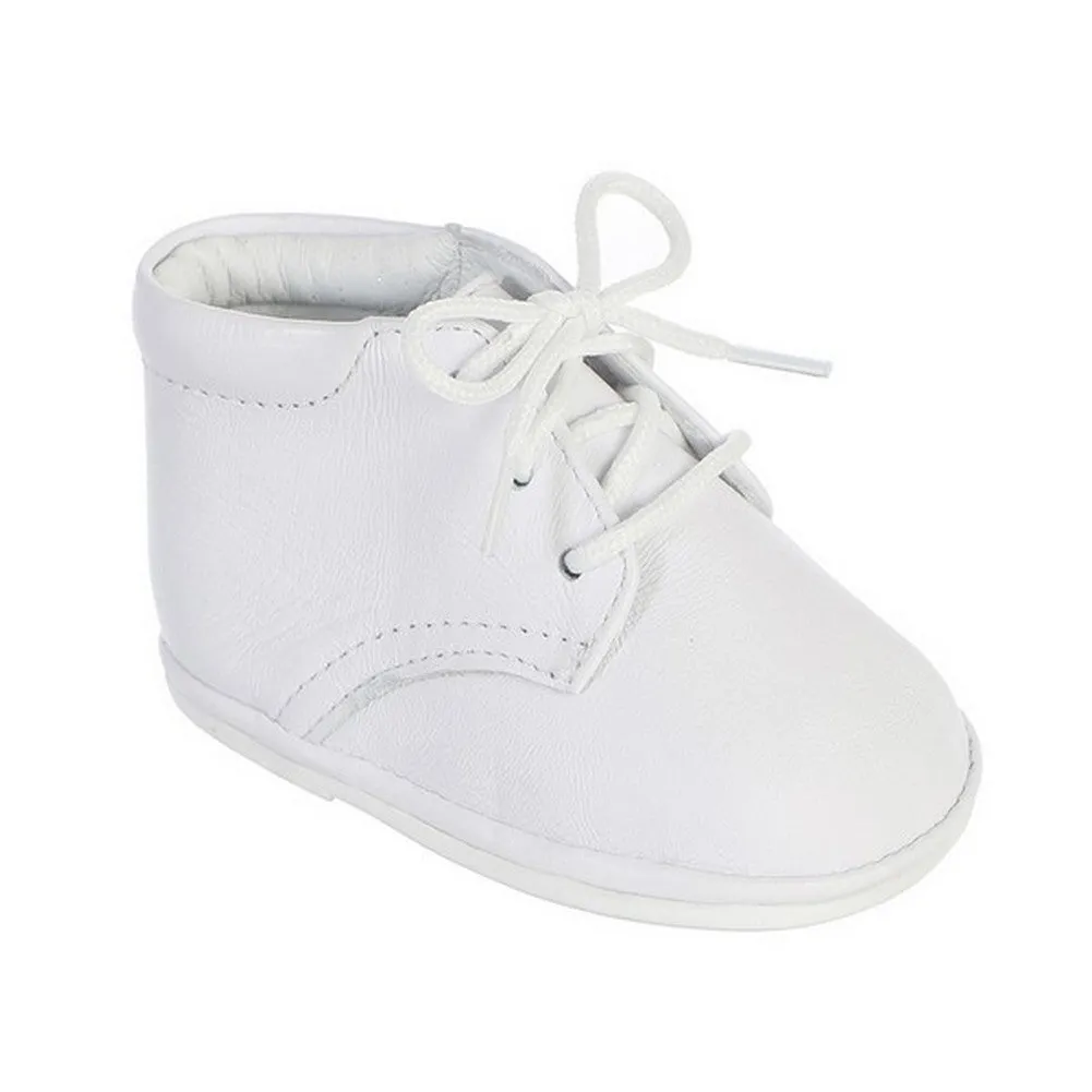 Boys White Lace-Up Closure Leather Christening Bootie Shoes 1 Baby-6 Toddler