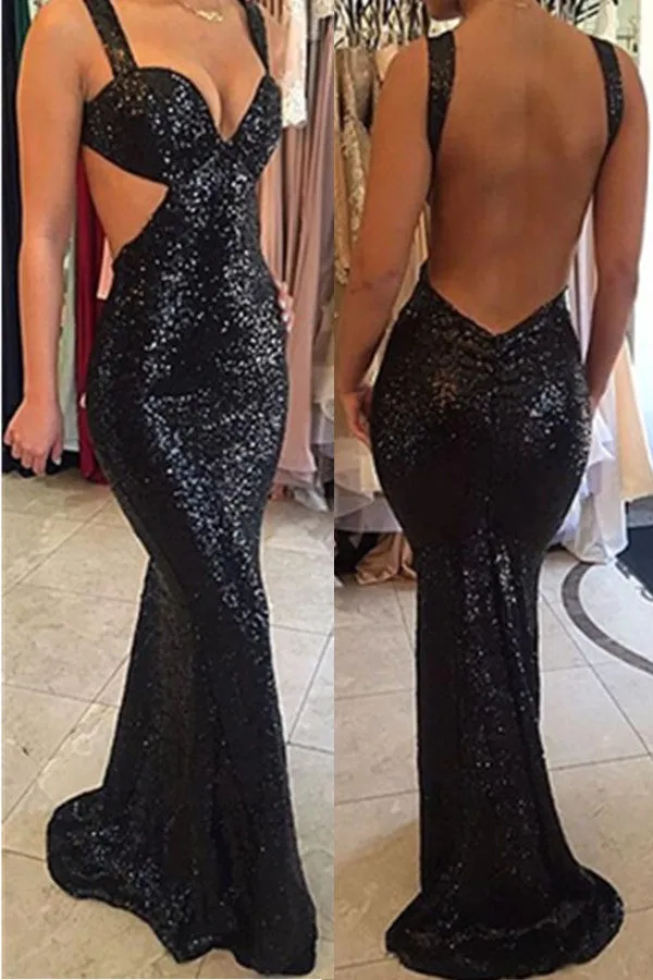 Charming Sexy Long Mermaid Sequin Shiny Black Mermaid Party Prom Dress K659