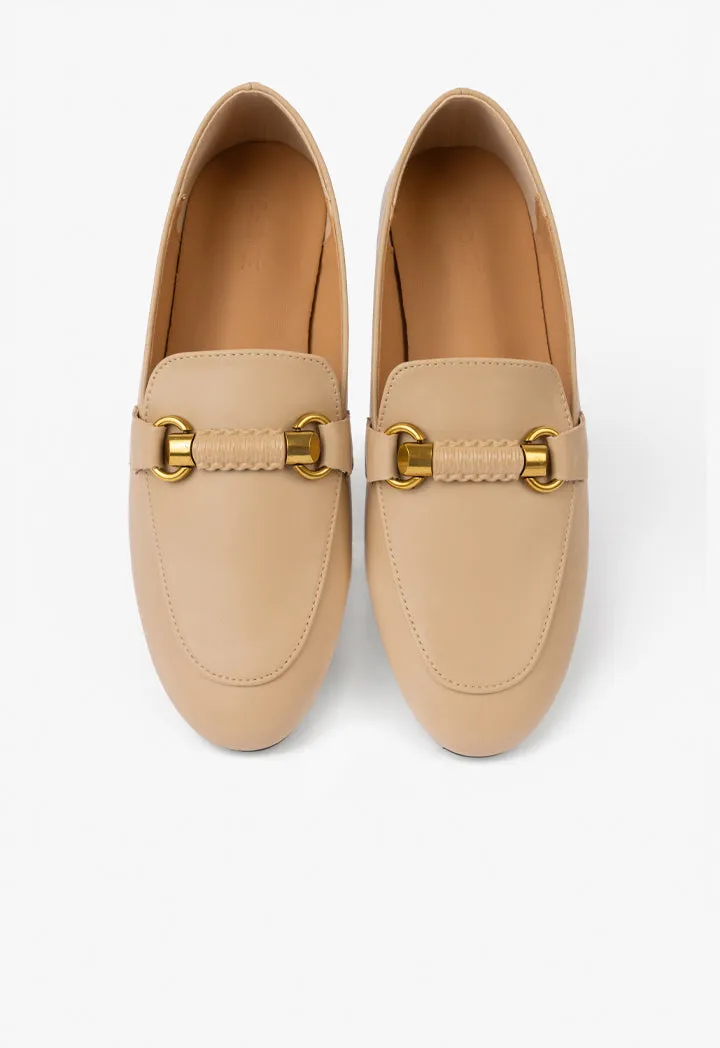 Choice Solid Horse Bit Loafers Beige