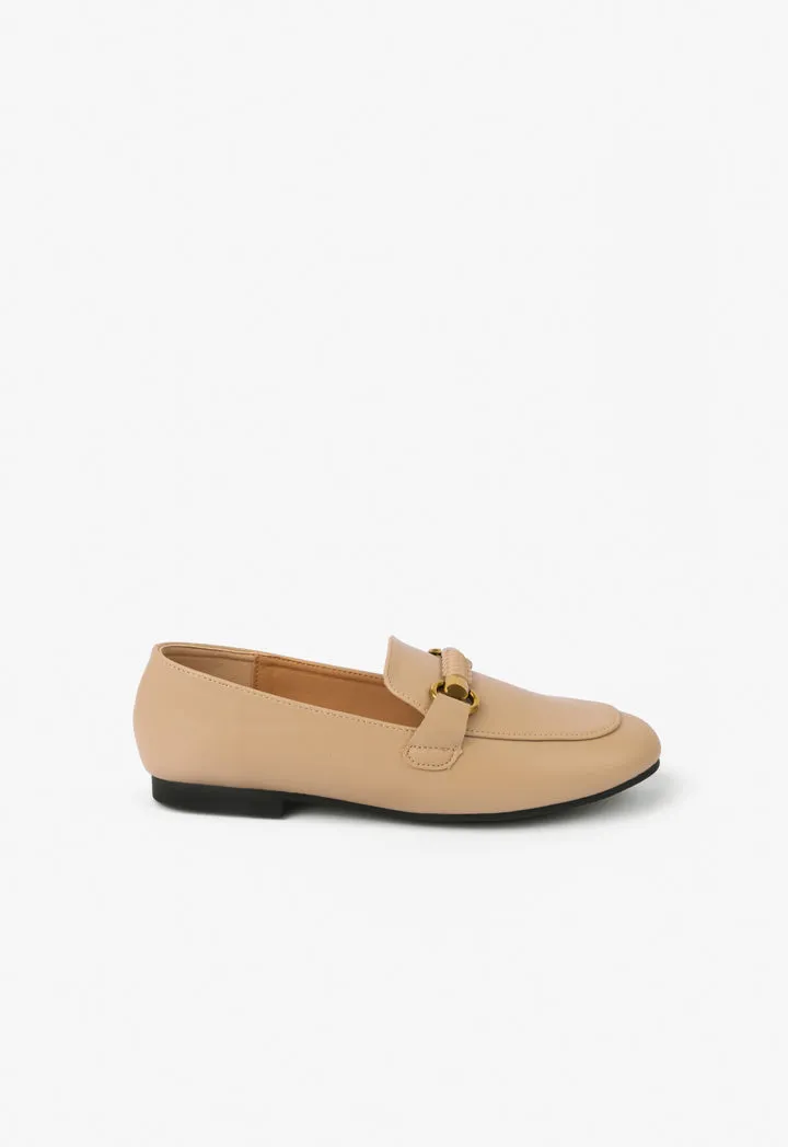 Choice Solid Horse Bit Loafers Beige