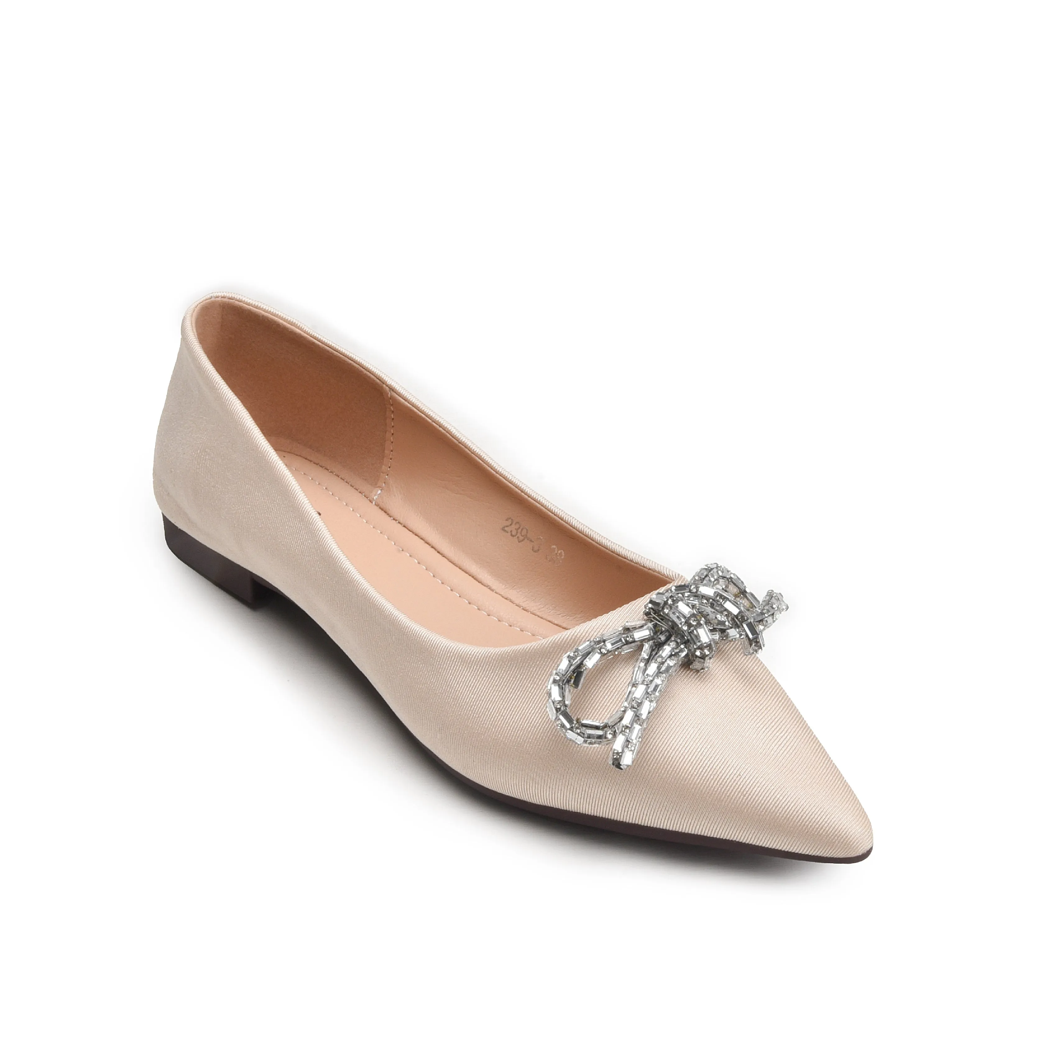 Elegant Beige Embellished Ballet Flats | 425N-X