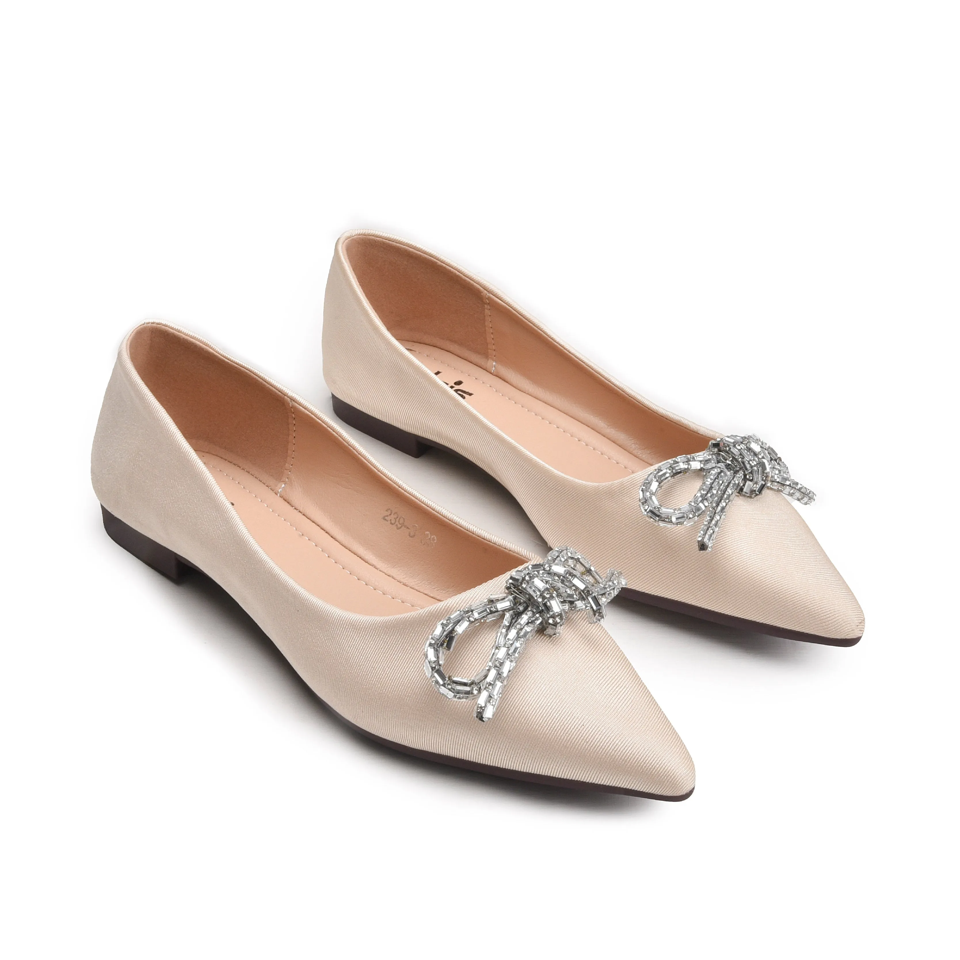 Elegant Beige Embellished Ballet Flats | 425N-X