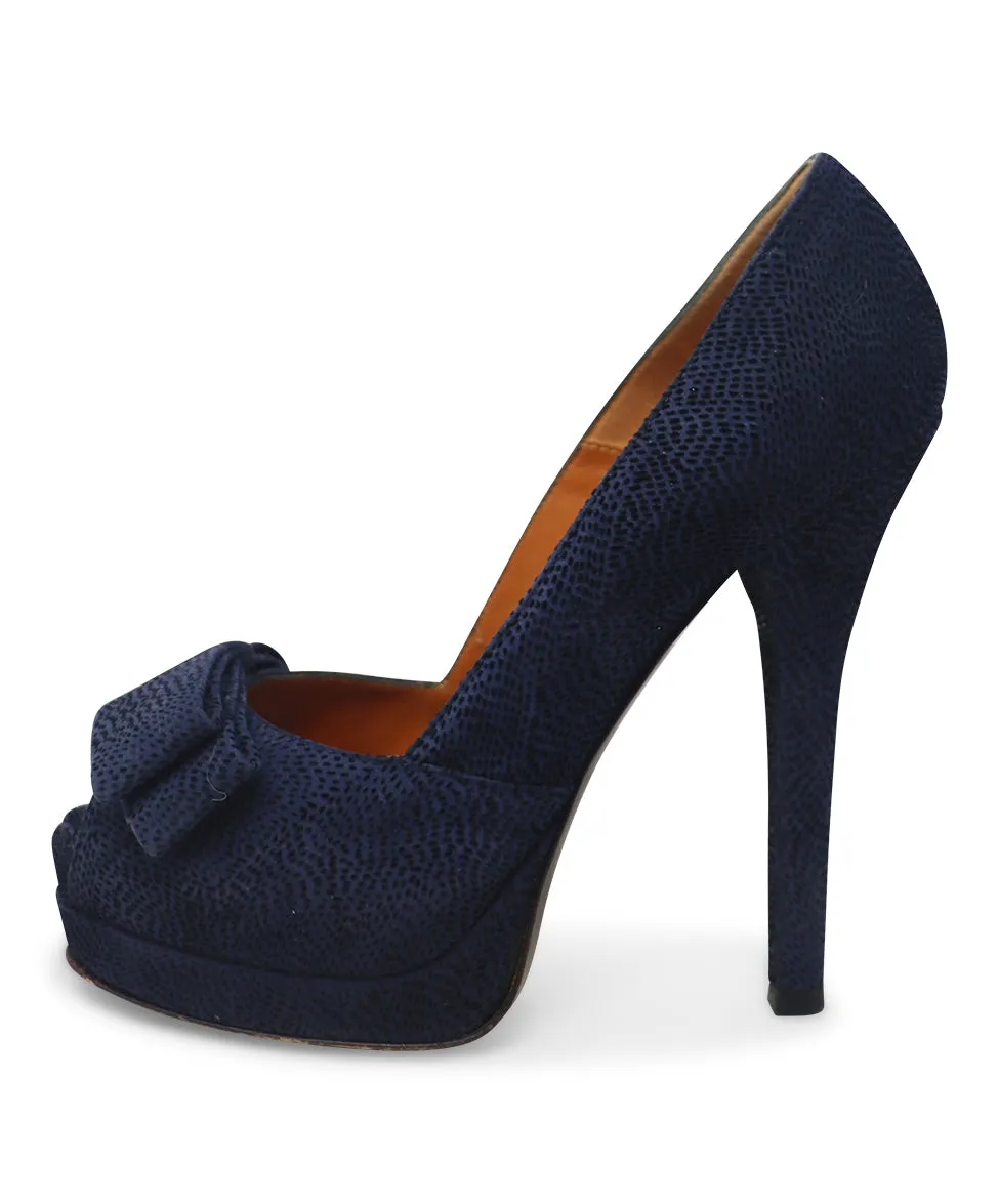 Fendi Navy Blue Suede Bow Heels sz 6.5