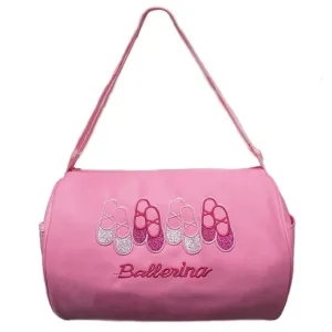 Girls Pink 4 Pair Ballet Shoes "Ballerina" Detail Stylish Duffel Bag