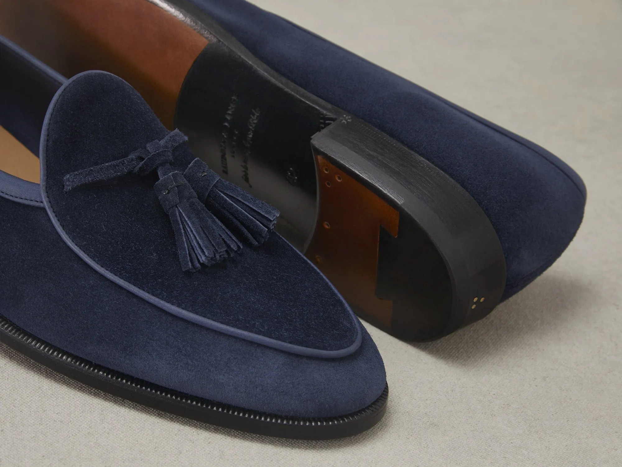 Grand Seine Tassel Loafers in French Navy Noble Suede