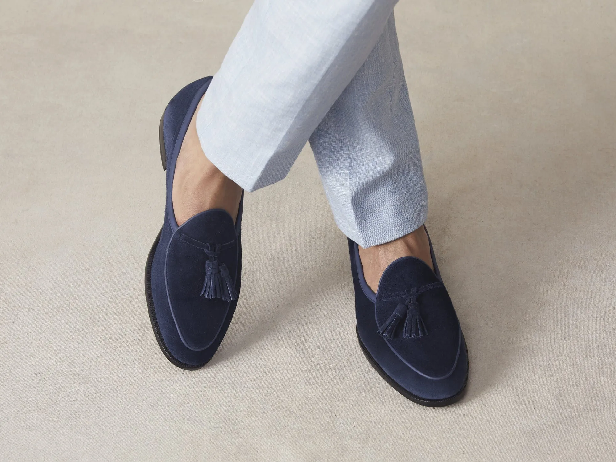 Grand Seine Tassel Loafers in French Navy Noble Suede