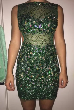 Green Sequin Shiny Mermaid Beaded Short Homecoming Dress K475