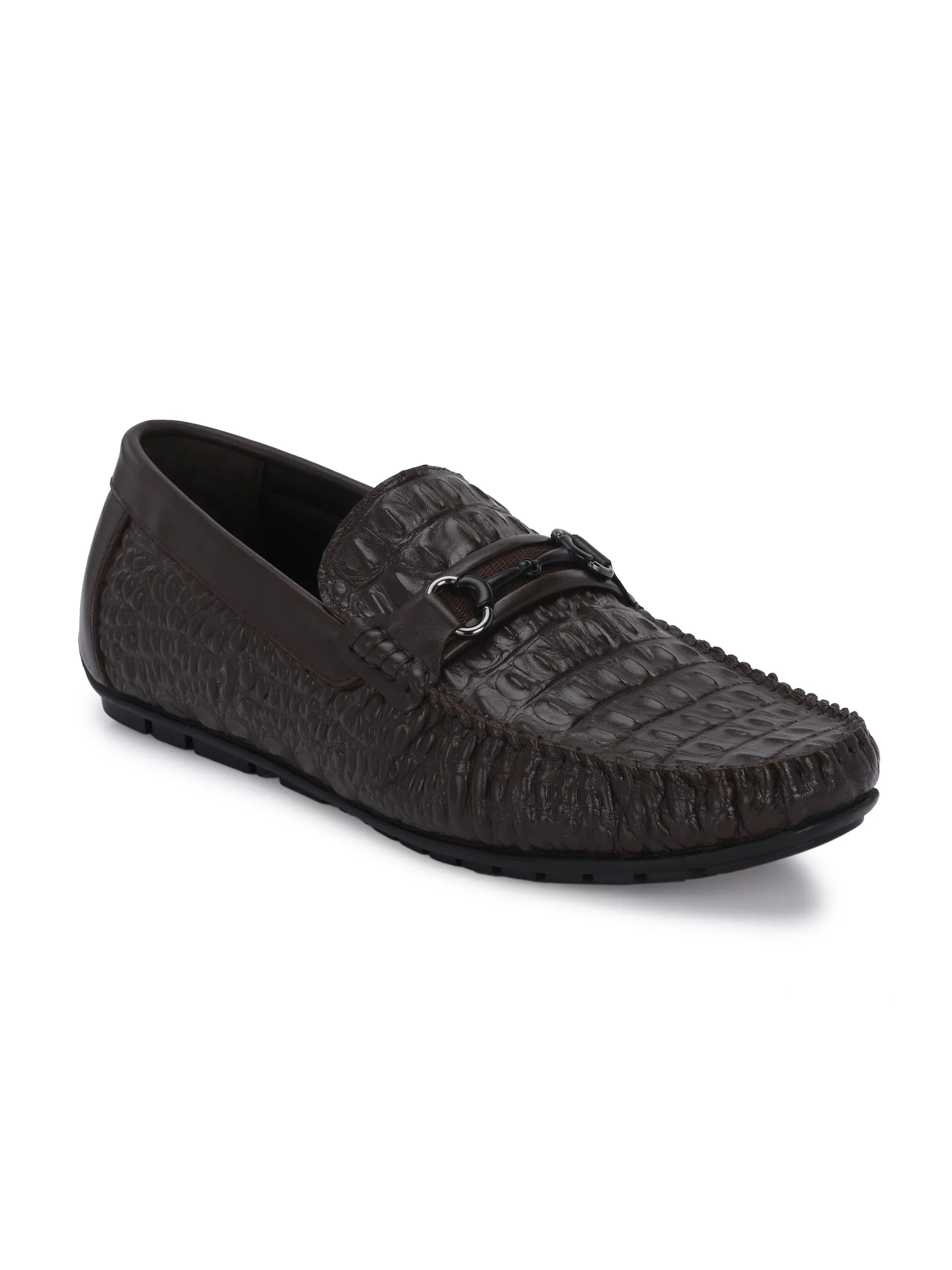 Hitz Men's Brown Leather Casual Slip on Loafers