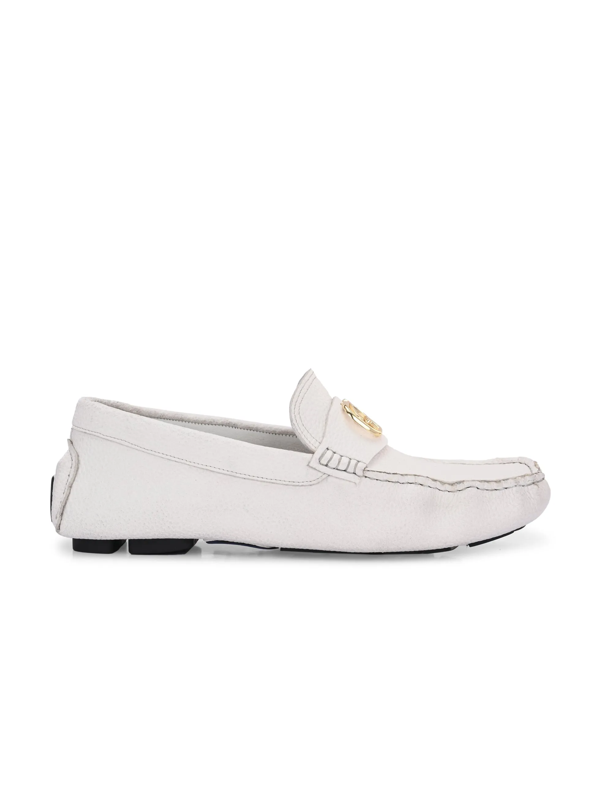 Hitz Men's White Leather Casual Loafers