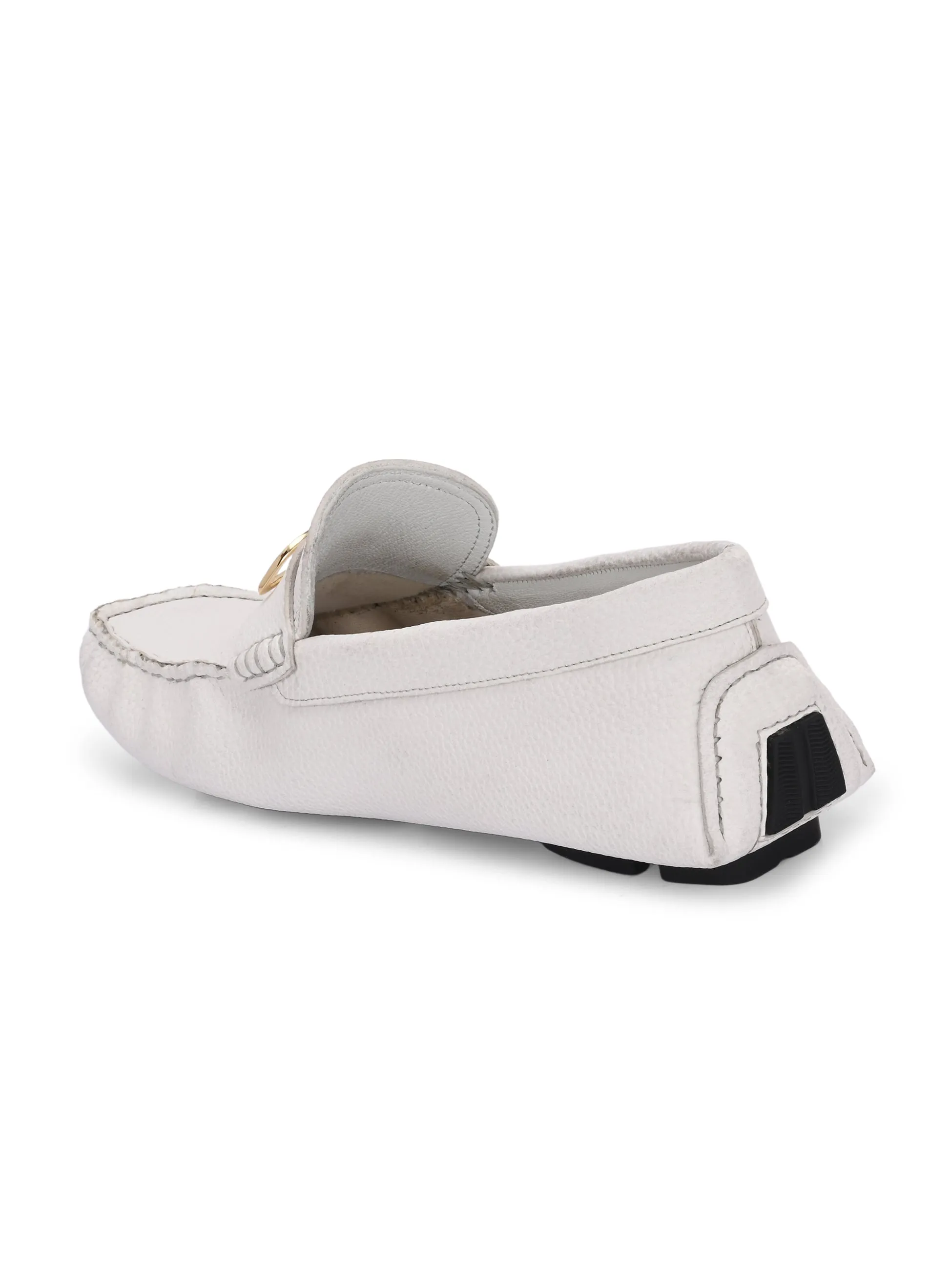 Hitz Men's White Leather Casual Loafers