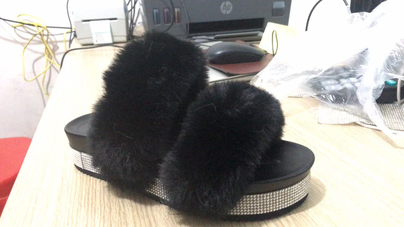 Hot sale shiny fluffy slippers