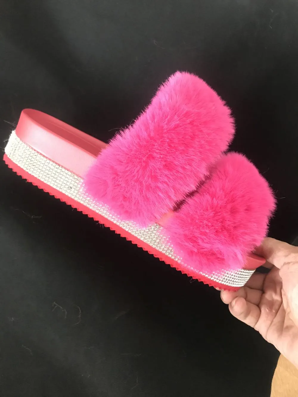 Hot sale shiny fluffy slippers