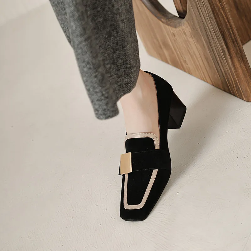 Indy Black Suede Loafers with Heels