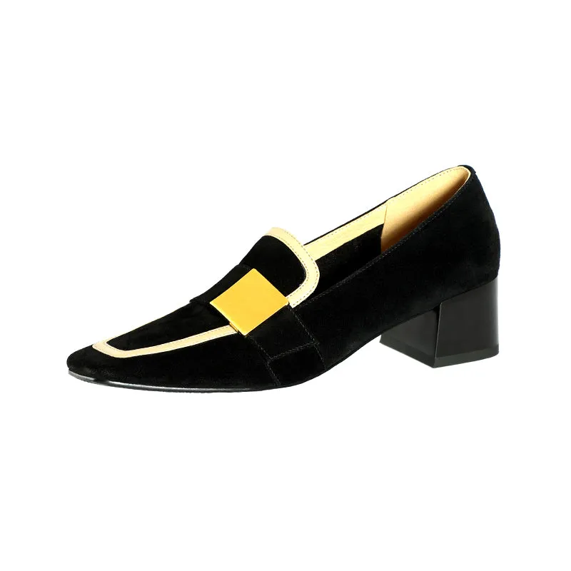 Indy Black Suede Loafers with Heels