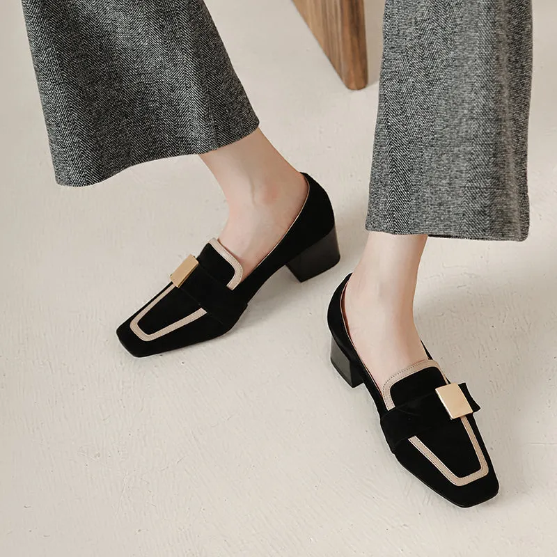 Indy Black Suede Loafers with Heels