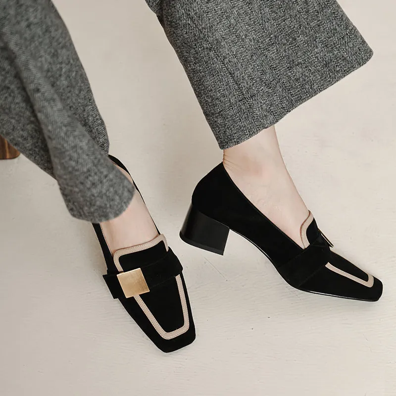 Indy Black Suede Loafers with Heels