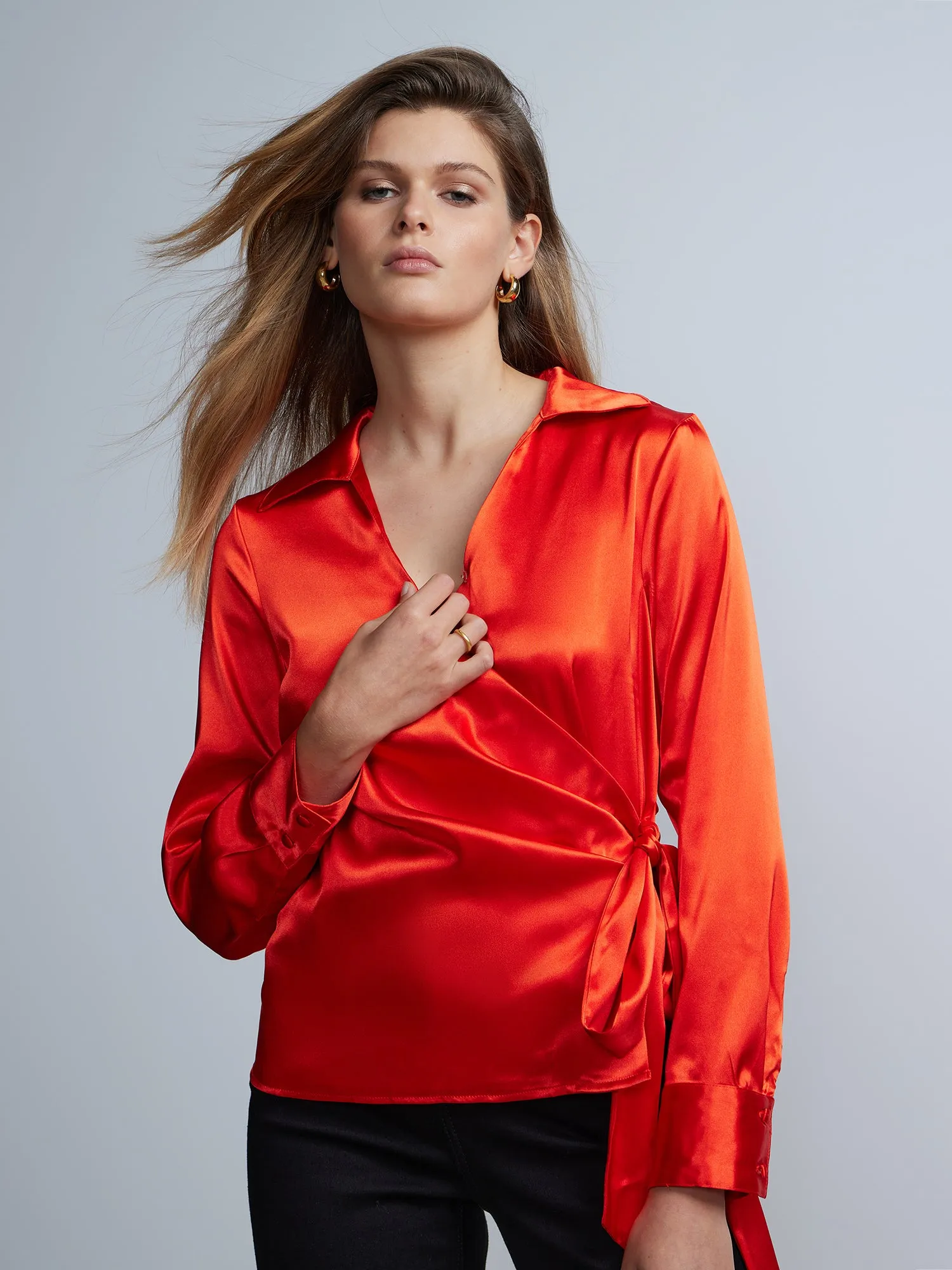 Long Sleeve Surplice Neck Blouse