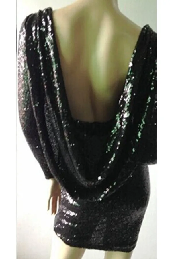 Long Sleeves Sequin Shiny Short Open Back Homecoming Dress K358