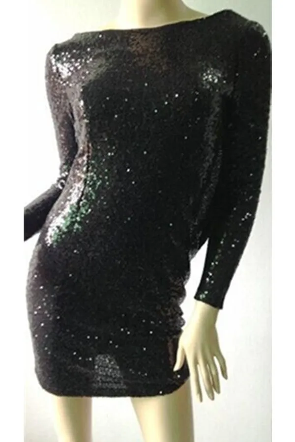 Long Sleeves Sequin Shiny Short Open Back Homecoming Dress K358