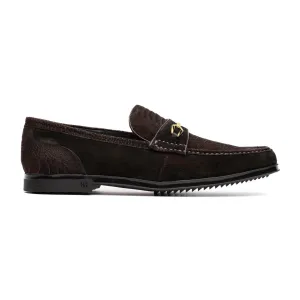 Marco Di Milano Hugo Men's Shoes Brown Suede / Ostrich Leg Horsebit Loafers (MDM1063)