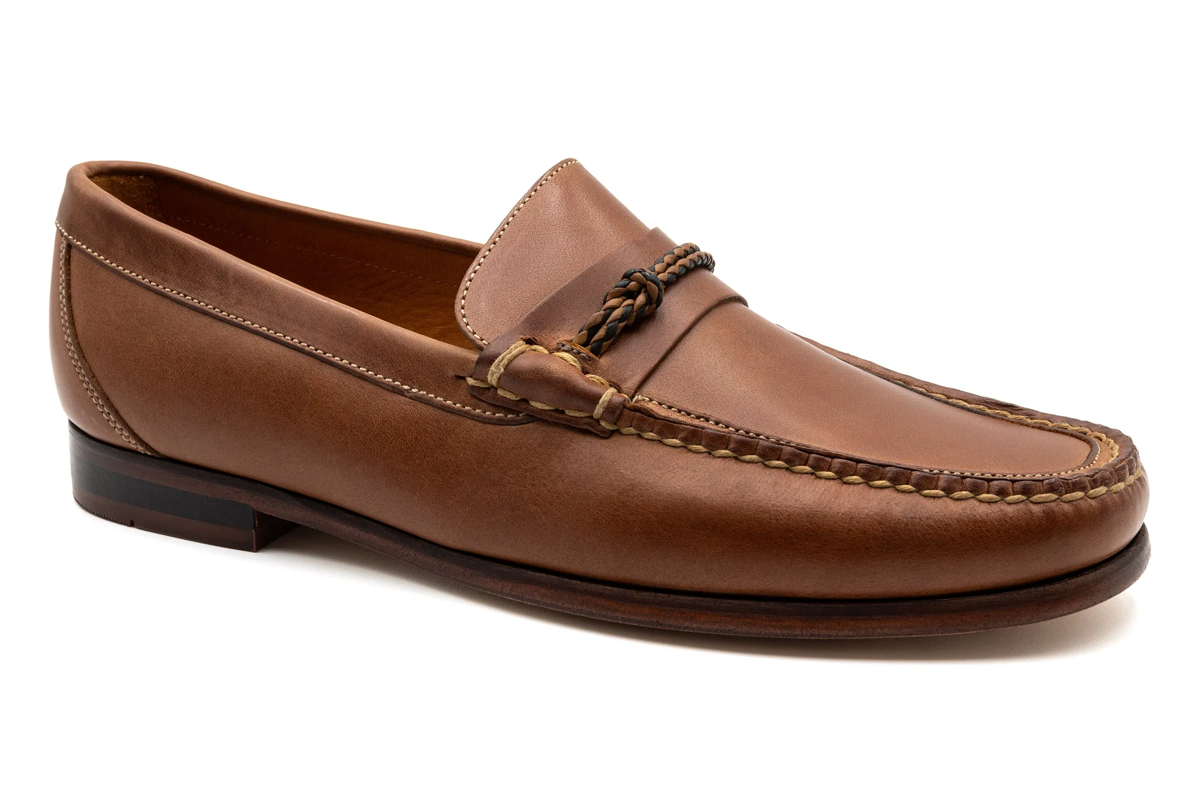 Maxwell Saddle Leather Braided Knot Loafers - Cigar