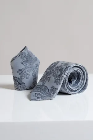 MD PAISLEY - Grey Paisley Tie and Pocket Square Set