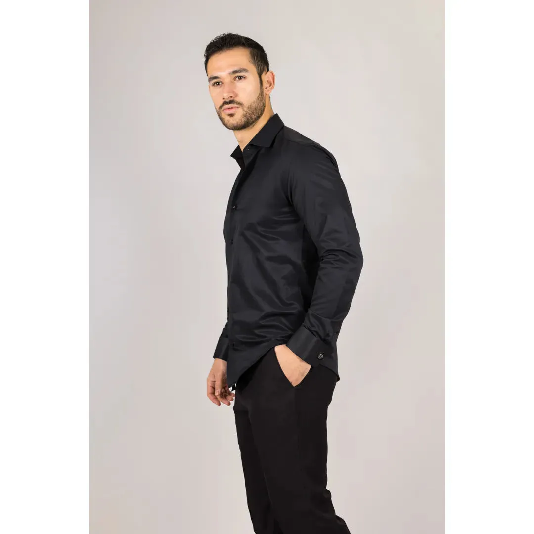 Men's Black Double Cuff Oxford Shirt