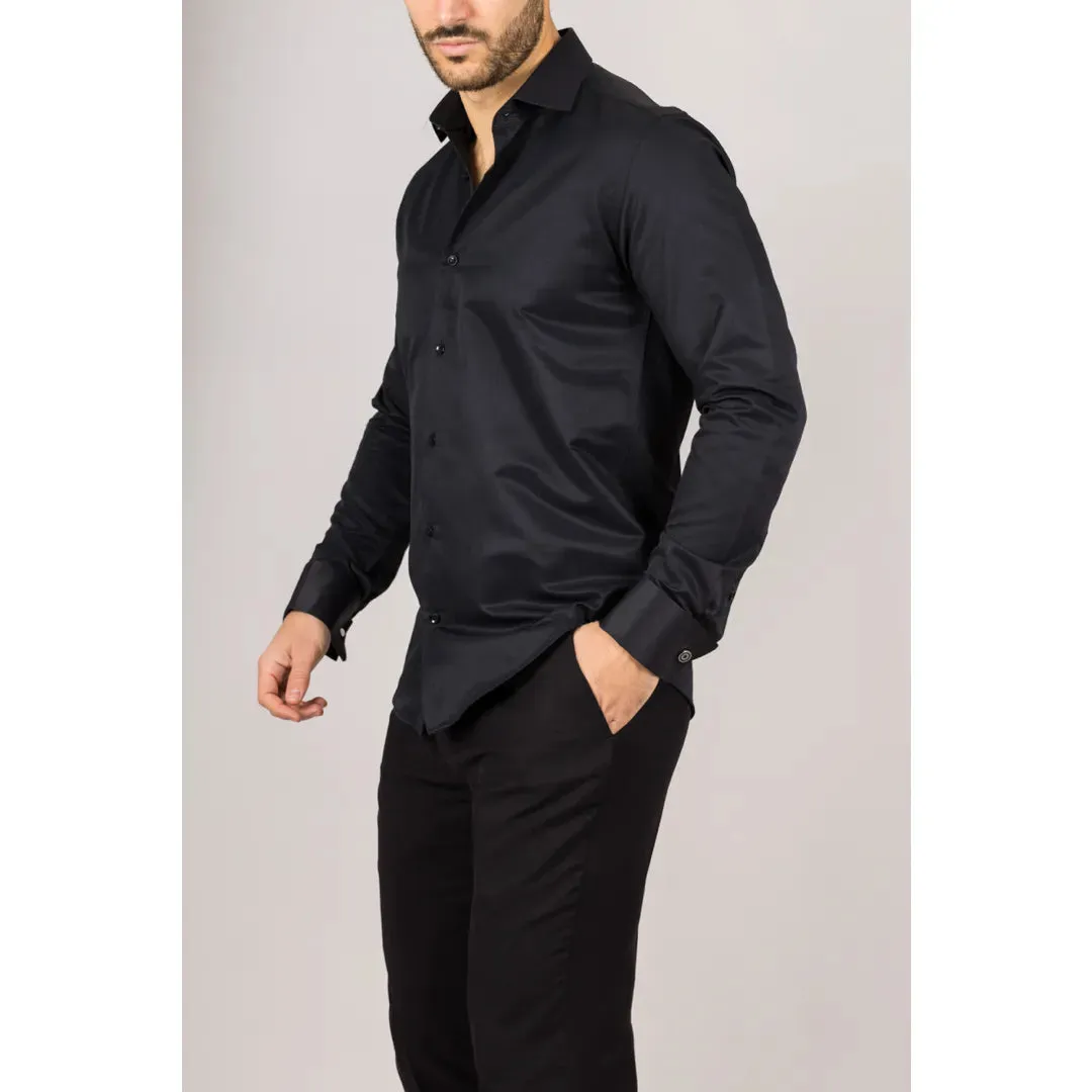 Men's Black Double Cuff Oxford Shirt