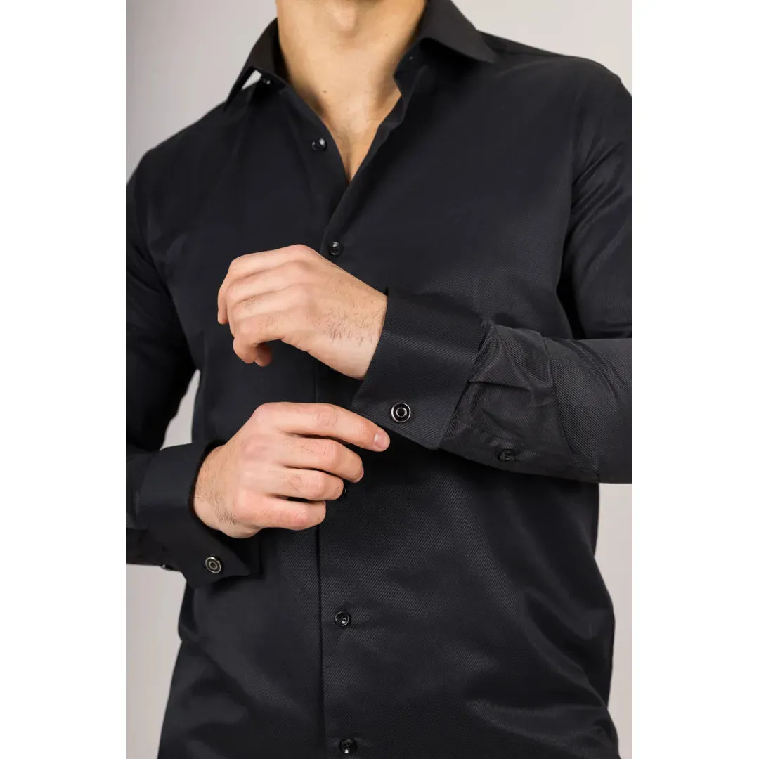 Men's Black Double Cuff Oxford Shirt