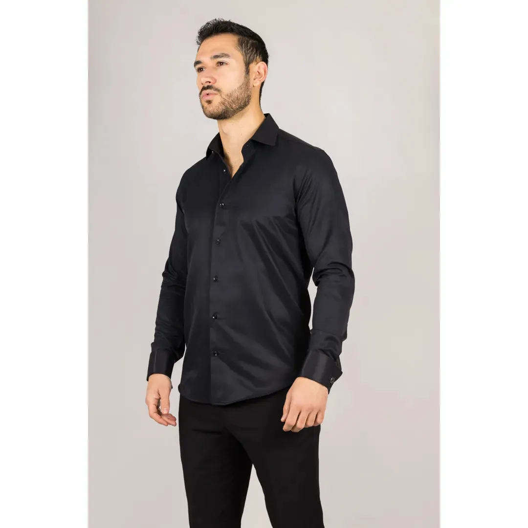 Men's Black Double Cuff Oxford Shirt