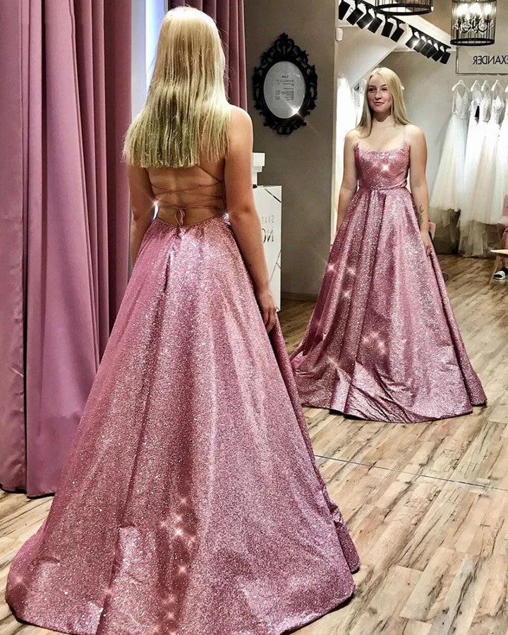 Popular Sparkly Long Prom Dresses, A-line Shiny Prom Dresses, 2020 Prom Dresses