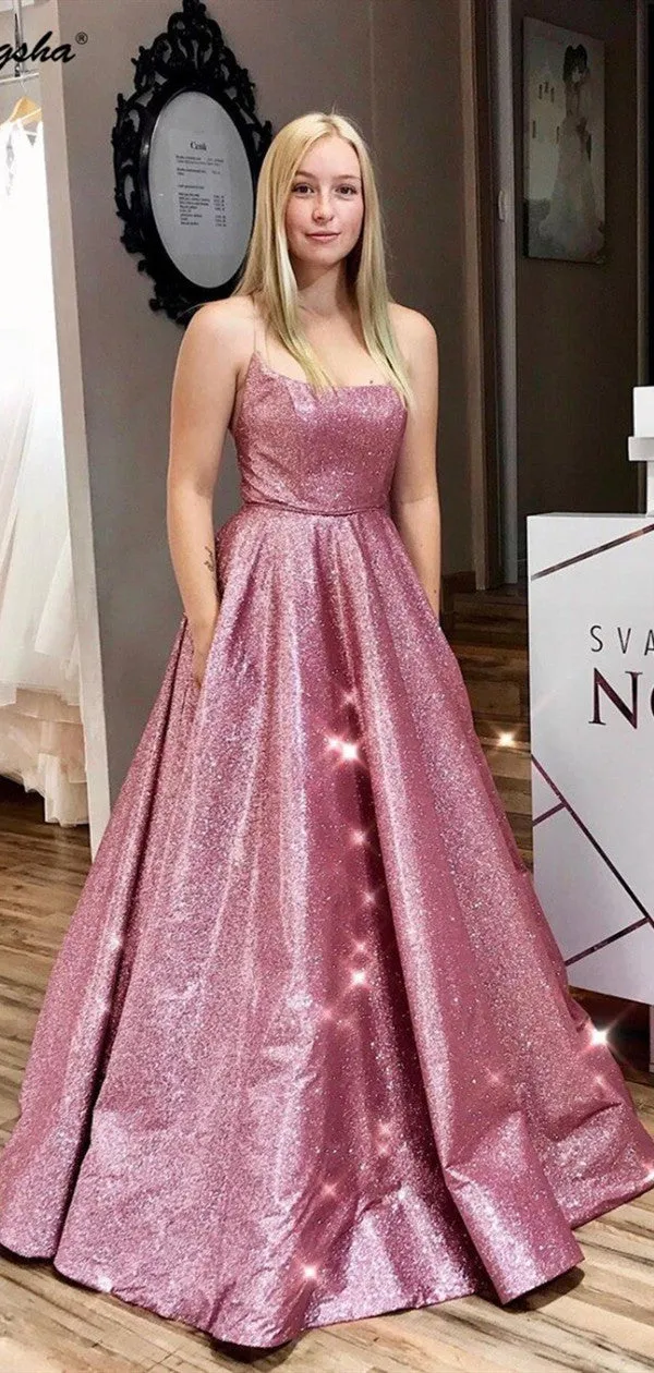 Popular Sparkly Long Prom Dresses, A-line Shiny Prom Dresses, 2020 Prom Dresses