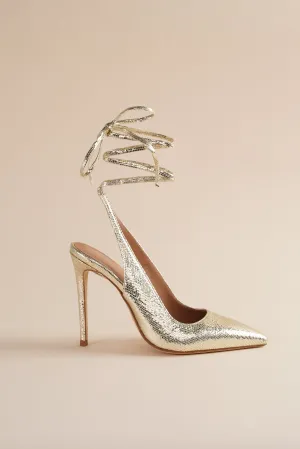 Ribbon Pump in Gold Metallic Leather