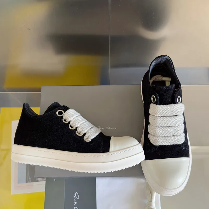 Rick Owens Black Suede Low-Top Sneakers