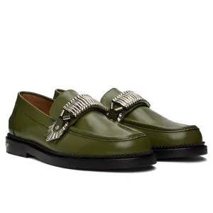 Slip-On Green Leather Metal Appliques Loafers