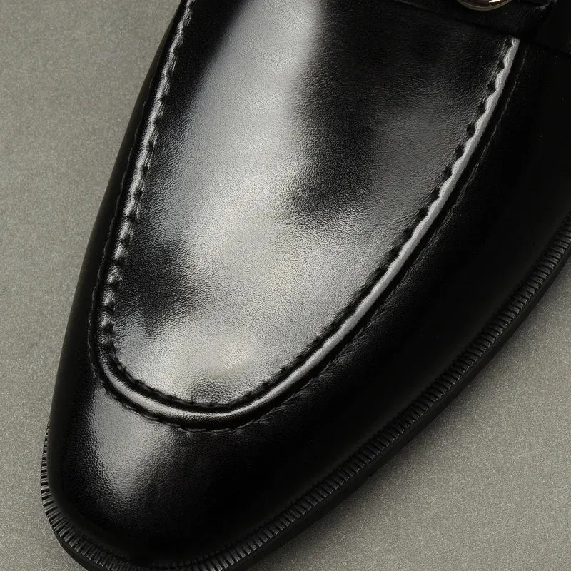 Solid Shiny Black Leather Loafers