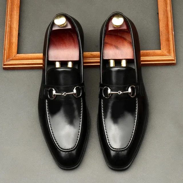 Solid Shiny Black Leather Loafers