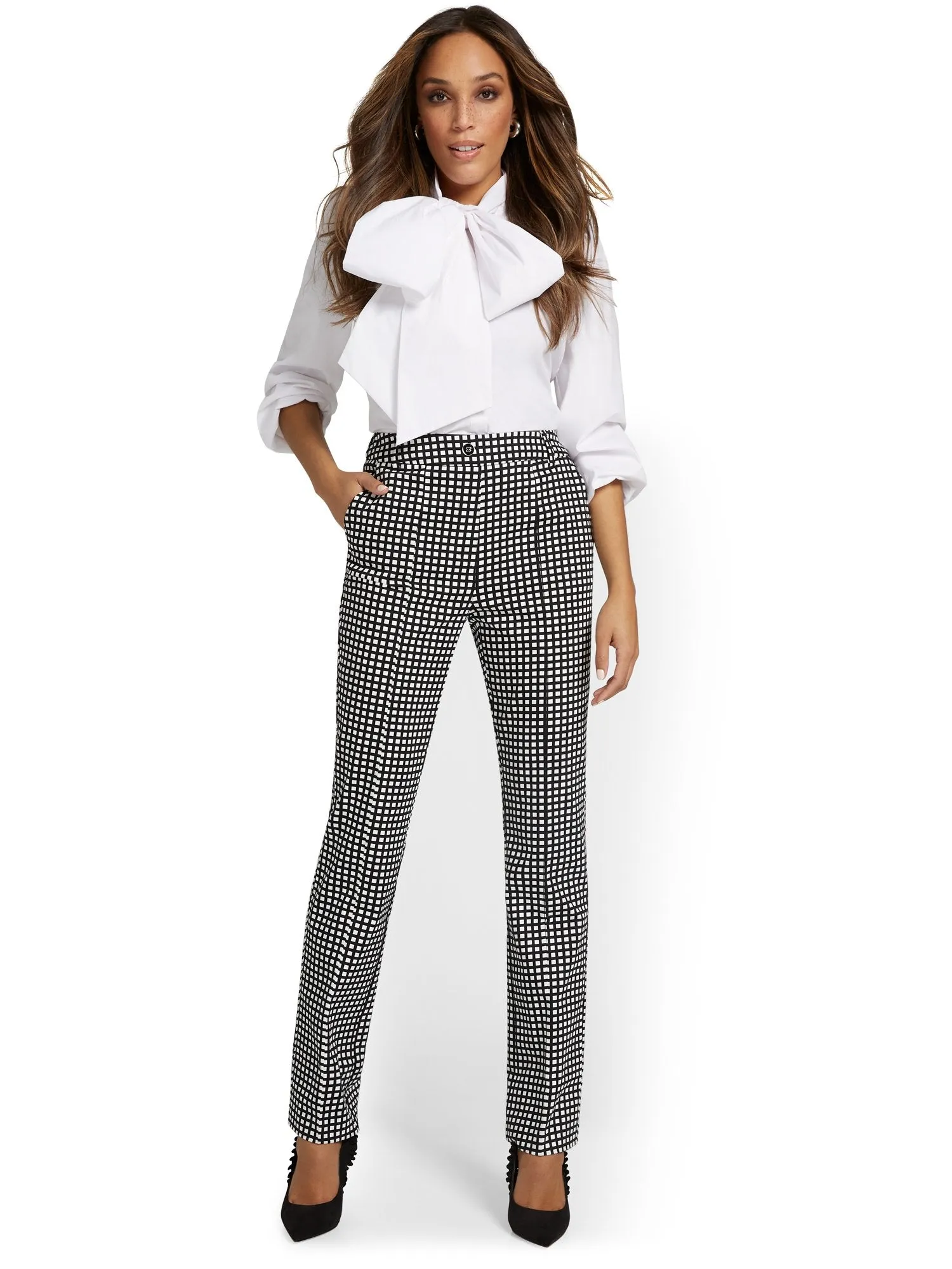 Tall High-Waisted Check Straight-Leg Pant - NY&Chic Collection