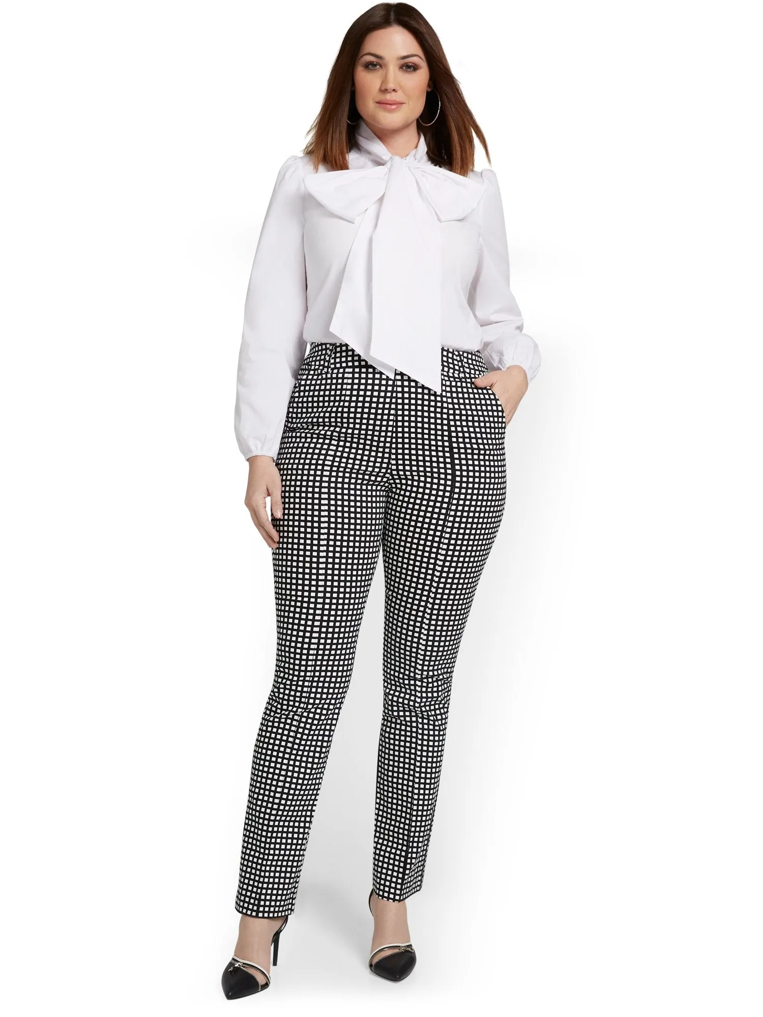 Tall High-Waisted Check Straight-Leg Pant - NY&Chic Collection