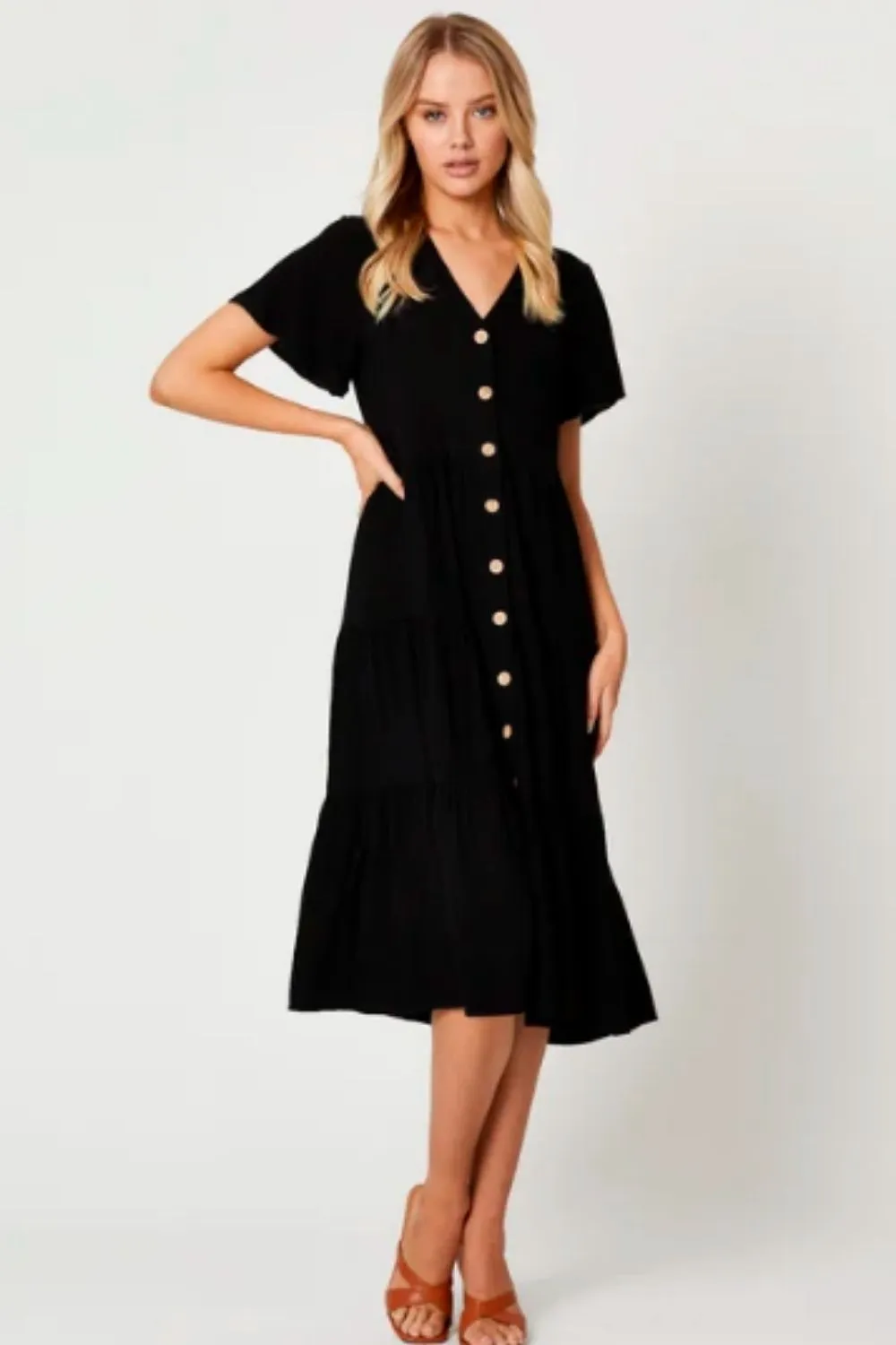 Tiered Button Down Skater Maxi Dress