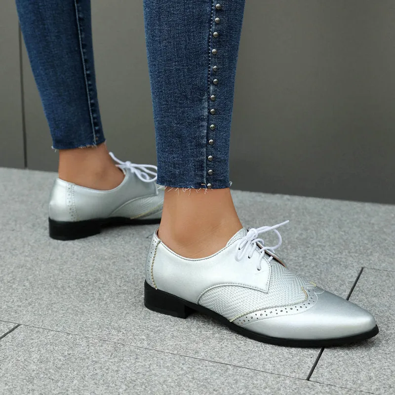 Women's vintage wing tip oxford shoes pointed toe