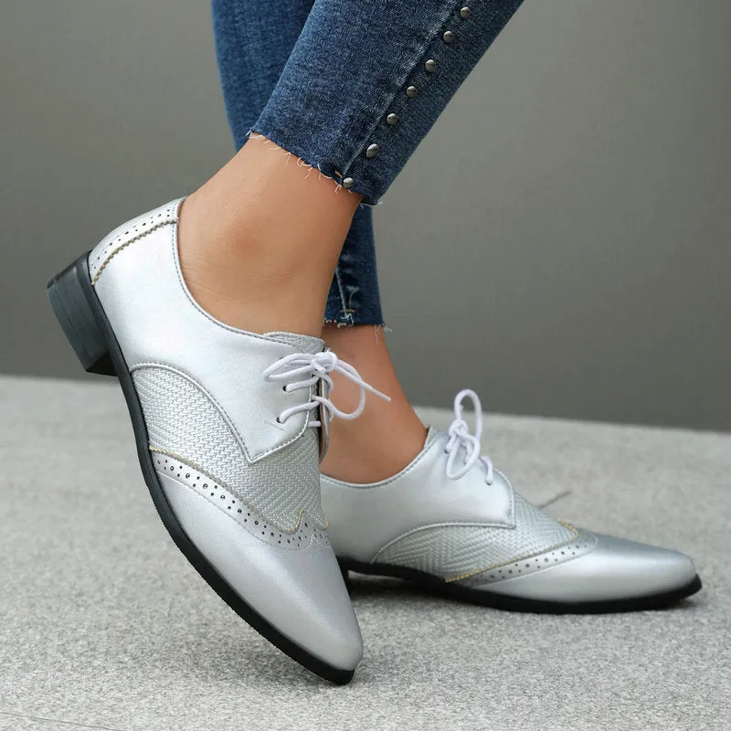 Women's vintage wing tip oxford shoes pointed toe