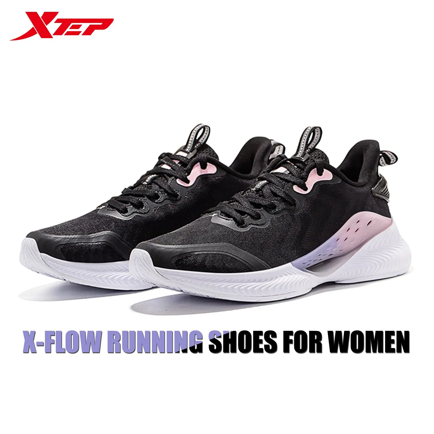 XTEP Women's Black Textile Synthetic Leather Upper Flexible RB Sole Running Shoes (3 UK)